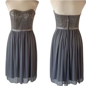 David’s
Bridal Silver Metallic Lace & Mesh Dress